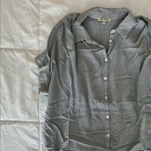 Blue Stripe Button-Down Short-Sleeve Tee